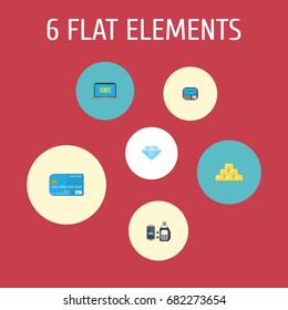 Flat Icons Payment, Computer, Remote Paying And Other Vector Elements. Set Of Finance Flat Icons Symbols Also Includes Bars, Ingot, Computer Objects.