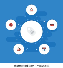 Flat Icons Payment, Sign, Shop And Other Vector Elements. Set Of Store Flat Icons Symbols Also Includes Time, Label, Sign Objects.