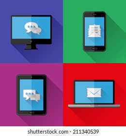 Flat icons PC, laptop, cell phone and tablet. Vector illustration. 
