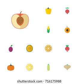 Flat Icons Peach, Lime, Maize And Other Vector Elements. Set Of  Flat Icons Symbols Also Includes Beet, Corn, Cantaloupe Objects.
