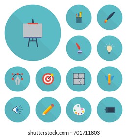 Flat Icons Pen, Eye, Gadget And Other Vector Elements. Set Of Constructive Flat Icons Symbols Also Includes Drawing, Graphic, Vision Objects.