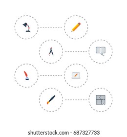 Flat Icons Pen, Scheme, Screen And Other Vector Elements. Set Of Original Flat Icons Symbols Also Includes Paint, Pencil, Screen Objects.