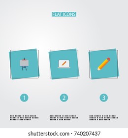 Flat Icons Pen, Screen, Stand Vector Elements. 