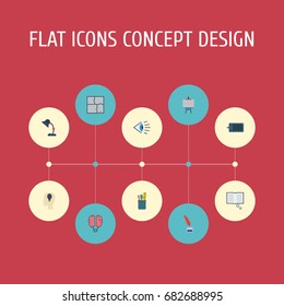 Flat Icons Pencil, Bulb, Case And Other Vector Elements. Set Of Creative Flat Icons Symbols Also Includes Knowledge, Science, Case Objects.
