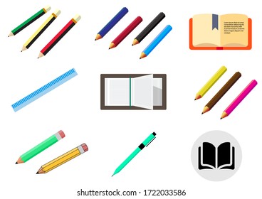 flat icons for pencils,pen,book,ruler,vector illustrations