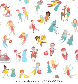 Flat Icons of people with different characters. Merry christmas or happy new year.