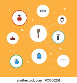 Flat Icons Perfume, Blade, Comb And Other Vector Elements. Set Of Shop Flat Icons Symbols Also Includes Reflector, Glass, Deodorant Objects.