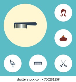 Flat Icons Perfume, Comb, Elbow Chair And Other Vector Elements. Set Of Shop Flat Icons Symbols Also Includes Female, Accessory, Furniture Objects.