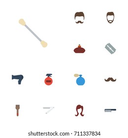 Flat Icons Perfume, Spray, Blade And Other Vector Elements. Set Of Barber Flat Icons Symbols Also Includes Mister, Perfume, Moustache Objects.