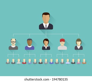 Flat icons of persons for graphic design (vector illustration). Human avatars connected as network for web, social, management, business, internet, computer, mobile apps, infographics