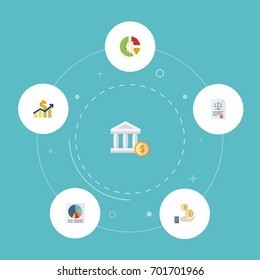 Flat Icons Pie Bar, Act, Profit And Other Vector Elements. Set Of Registration Flat Icons Symbols Also Includes Income, Profit, Increase Objects.