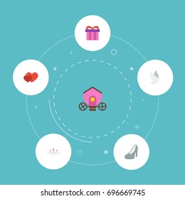 Flat Icons Pigeon, Accessories, Sandal Vector Elements. Set Of Marriage Flat Icons Symbols Also Includes Chariot, Dove, Soul Objects.