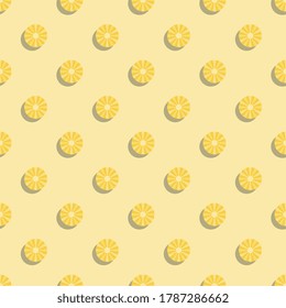 Flat icons of Pineapple fruit seamless pattern on yellow background. Simple stylish repeated elements for prints, screen or fabric decoration, tile, wrapping paper, book cover book, wallpaper. Eps10