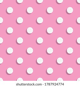 Flat icons of Pitaya dragonfruit seamless pattern on pink background. Simple stylish repeated elements for prints, screen or fabric decoration, tile, wrapping paper, book cover book, wallpaper