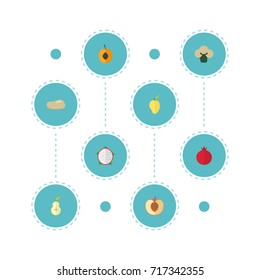 Flat Icons Pitaya, Nectarine, Mango And Other Vector Elements. Set Of Dessert Flat Icons Symbols Also Includes Pomegranate, Apricot, Pear Objects.
