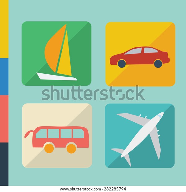 Flat icons with plane,\
bus, car, boat