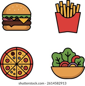  Flat Icons of Popular Fast Food for a Simple Meal