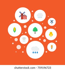 Flat Icons Poultry, Cloud, Bucket And Other Vector Elements. Set Of Agriculture Flat Icons Symbols Also Includes Container, Timber, Barn Objects.