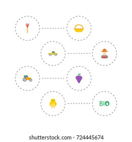 Flat Icons Poultry, Vineyard, Ecology And Other Vector Elements. Set Of Harvest Flat Icons Symbols Also Includes Bird, Vineyard, Farm Objects.