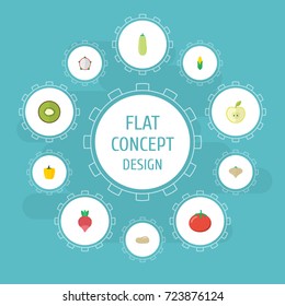 Flat Icons Praties, Pitaya, Maize And Other Vector Elements. Set Of  Flat Icons Symbols Also Includes Love, Pumpkin, Greens Objects.