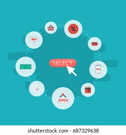 Flat Icons Present, Bag, Shopping And Other Vector Elements. Set Of Store Flat Icons Symbols Also Includes Surprise, Payment, Percentage Objects.