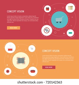 Flat Icons Present, Payment, Support And Other Vector Elements. Set Of Store Flat Icons Symbols Also Includes Trolley, Cash, Shopping Objects.