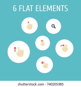 Flat Icons Press, Right, Enlarge And Other Vector Elements. Set Of Gesticulation Flat Icons Symbols Also Includes Up, Press, Strong Objects.