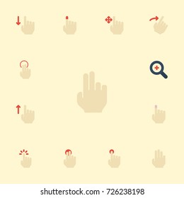 Flat Icons Press, Touchscreen, Swipe And Other Vector Elements. Set Of Gesticulation Flat Icons Symbols Also Includes Nudge, Two, Up Objects.