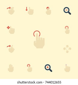 Flat Icons Press, Zoom Out, Sensory And Other Vector Elements. Set Of Gesticulation Flat Icons Symbols Also Includes Sensory, Touchscreen, Swipe Objects.