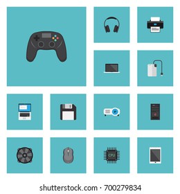 Flat Icons Printer, Cooler, Palmtop And Other Vector Elements. Set Of PC Flat Icons Symbols Also Includes Control, Cpu, Ventilator Objects.