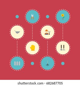 Flat Icons Pruner, Latex, Grower And Other Vector Elements. Set Of Horticulture Flat Icons Symbols Also Includes Gloves, Gardener, Instruments Objects.