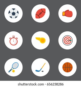 Flat Icons Puck, Boxing, Ball And Other Vector Elements. Set Of Activity Flat Icons Symbols Also Includes Arrow, Worn, Meter Objects.