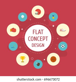 Flat Icons Puck, Reward, Glove And Other Vector Elements. Set Of Fitness Flat Icons Symbols Also Includes Glove, Champion, Gloves Objects.
