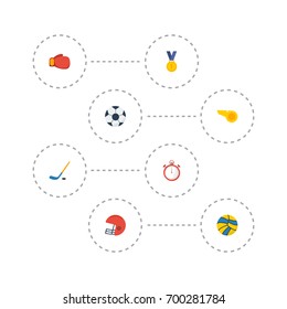 Flat Icons Puck, Rugby, Ball And Other Vector Elements. Set Of Activity Flat Icons Symbols Also Includes Sport, Stopwatch, Reward Objects.