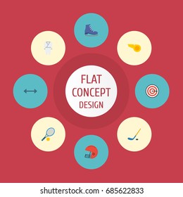 Flat Icons Puck, Uniform, Blower And Other Vector Elements. Set Of Sport Flat Icons Symbols Also Includes Hockey, Blower, Ice Objects.
