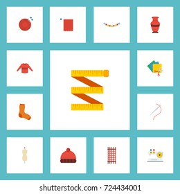 Flat Icons Pullover, Needlework, Pottery And Other Vector Elements. Set Of Handmade Flat Icons Symbols Also Includes Clay, Sewing, Scissors Objects.