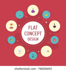 Flat Icons Radish, Lamb, Grain And Other Vector Elements. Set Of Agriculture Flat Icons Symbols Also Includes Egg, Grower, Agriculture Objects.
