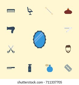 Flat Icons Razor, Comb, Blade And Other Vector Elements. Set Of Shop Flat Icons Symbols Also Includes Buds, Accessory, Comb Objects.