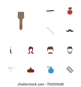Flat Icons Razor, Cotton Buds, Bristle And Other Vector Elements. Set Of Shop Flat Icons Symbols Also Includes Straight, Deodorant, Hairdresser Objects.