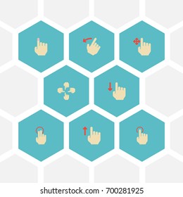 Flat Icons Rearward, Enlarge, Single Tap And Other Vector Elements. Set Of Gesticulation Flat Icons Symbols Also Includes Sensory, Multi, Drag Objects.