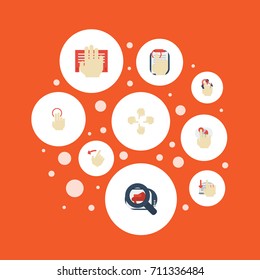 Flat Icons Rearward, Gesture, Finger And Other Vector Elements. Set Of Gesticulation Flat Icons Symbols Also Includes Single, Finger, Down Objects.