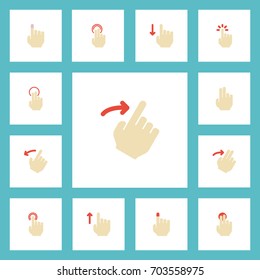 Flat Icons Rearward, Single Tap, Touchscreen And Other Vector Elements. Set Of Gesticulation Flat Icons Symbols Also Includes Backward, Double, Up Objects.