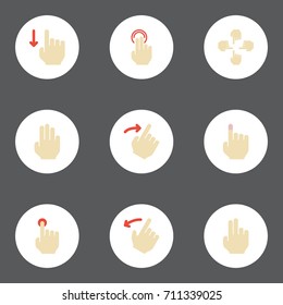 Flat Icons Rearward, Touchscreen, Finger And Other Vector Elements. Set Of Gesticulation Flat Icons Symbols Also Includes Multi, Gesture, Click Objects.