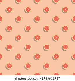 Flat icons of Red Grapefruit seamless pattern on orange background. Simple stylish repeated elements for prints, screen or fabric decoration, tile, wrapping paper, book cover book, wallpaper. Eps10