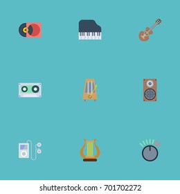 Flat Icons Retro Disc, Acoustic, Knob And Other Vector Elements. Set Of Studio Flat Icons Symbols Also Includes Control, Volume, Mp3 Objects.