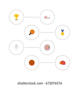 Flat Icons Reward, Boxing, Table Tennis And Other Vector Elements. Set Of Activity Flat Icons Symbols Also Includes Boxing, Basketball, Arrow Objects.