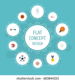 Flat Icons Reward, Golf, Ball And Other Vector Elements. Set Of Activity Symbols Also Includes Pong, Shoes, sport Objects.