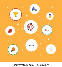 Flat Icons Reward, Ice, Shoes And Other Vector Elements. Set Of Fitness Flat Icons Symbols Also Includes Weights, Medal, Game Objects.