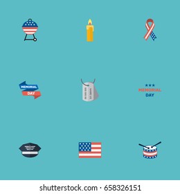 Flat Icons Ribbon, Holiday, Musical Instrument And Other Vector Elements. Set Of Day Flat Icons Symbols Also Includes Flag, Day, Holiday Objects.