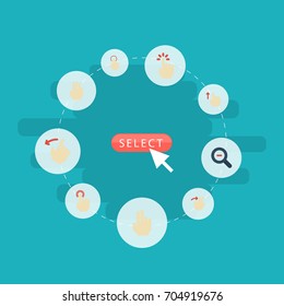 Flat Icons Right, Single Tap, Swipe And Other Vector Elements. Set Of Gestures Flat Icons Symbols Also Includes Single, Up, Three Objects.